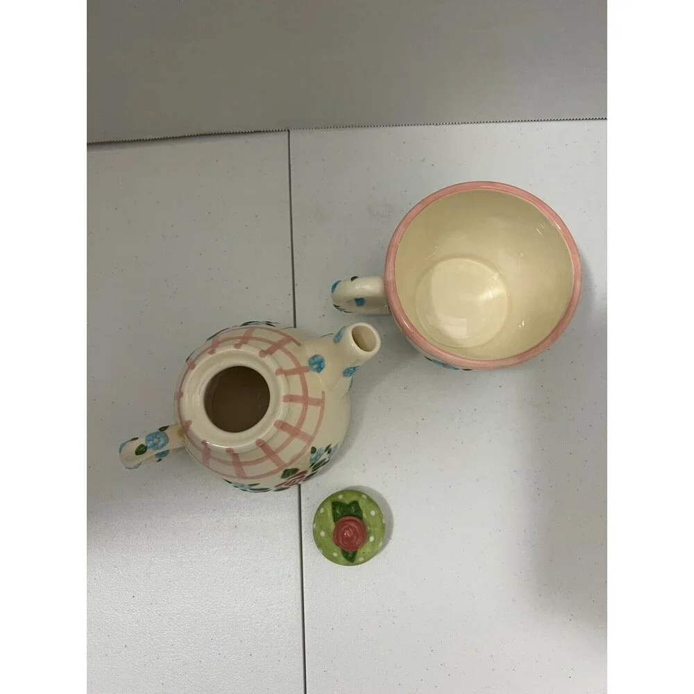 VTG Vintage 1998 Mary Engelbreit Rose Patch Teapot Teacup